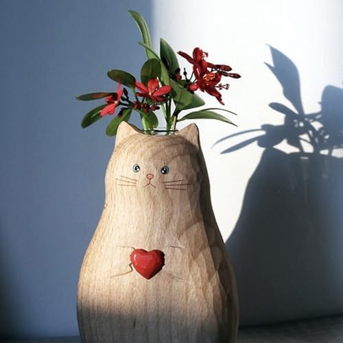 Handmade Wooden Cat Vase
