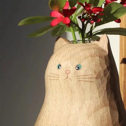 Handmade Wooden Cat Vase