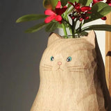 Handmade Wooden Cat Vase