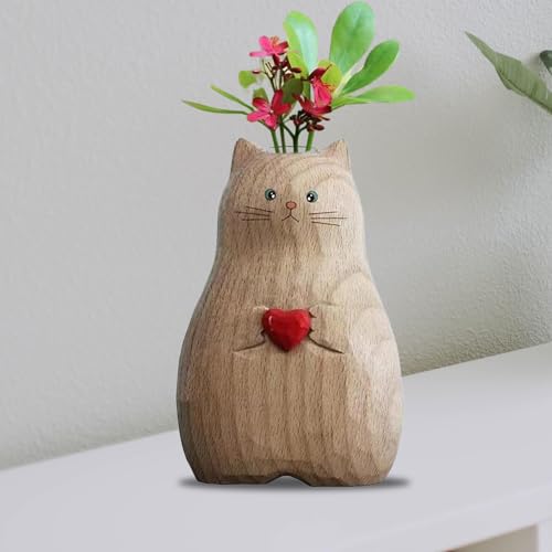 Handmade Wooden Cat Vase
