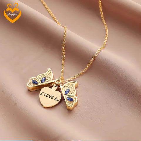 Butterfly Heart Locket Necklace