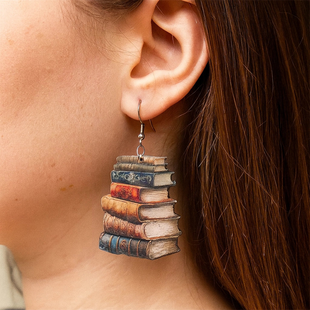 Wooden Stackable Book Earrings
