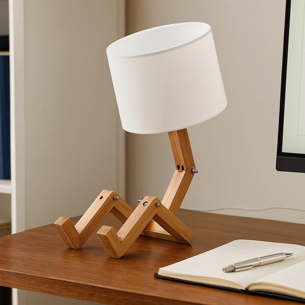 Wooden Robot Table Lamp