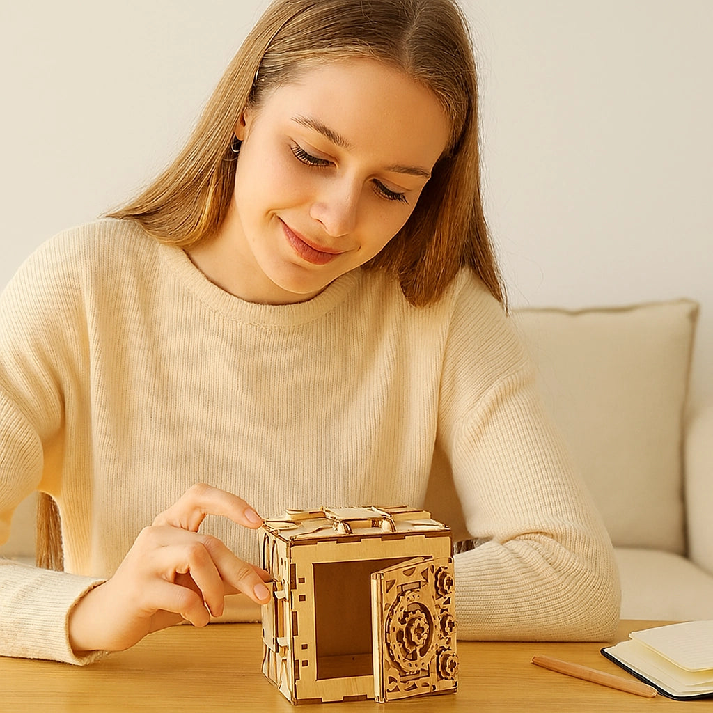3D Wooden Safe Puzzle Bank