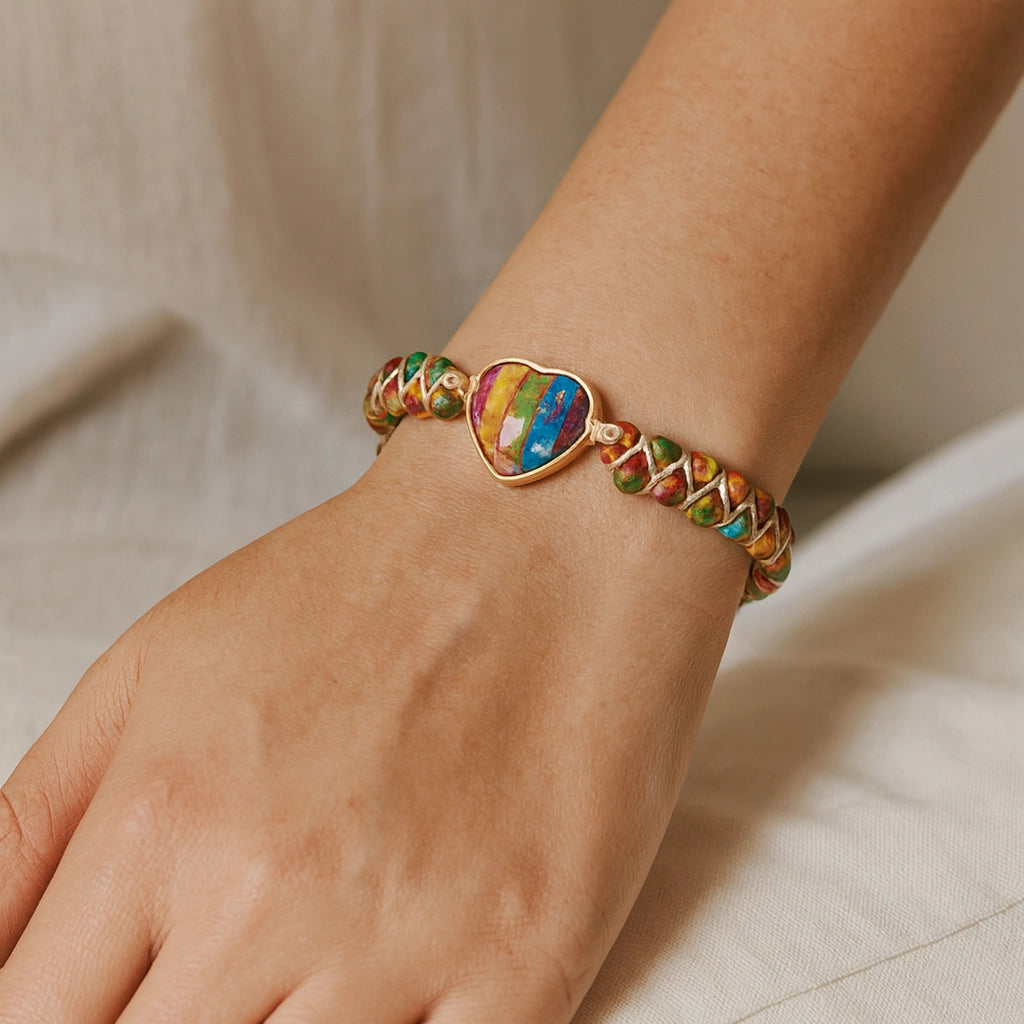 Heart Jasper Braided Bracelet