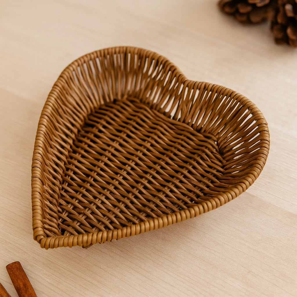 Heart-Shaped Rattan Basket Set