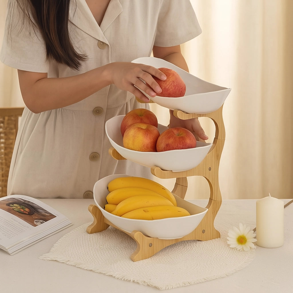 Three-Tier Ceramic Fruit Bowl