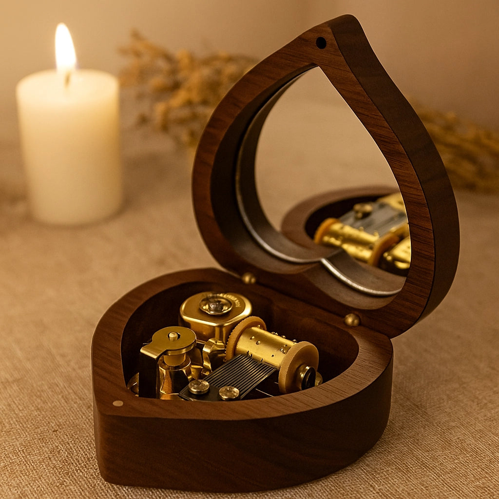 Heart-Shaped Walnut Musical Keepsake