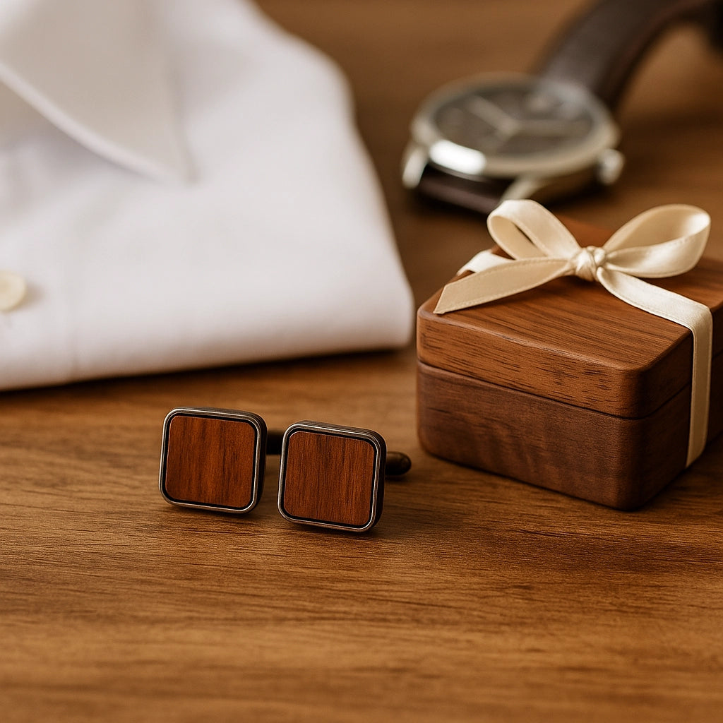 Rustic Walnut Wood Cufflinks Set