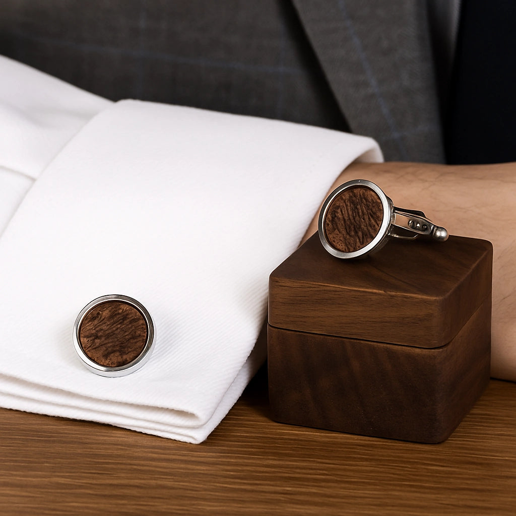 Rustic Walnut Wood Cufflinks Set