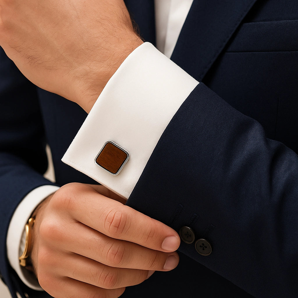 Rustic Walnut Wood Cufflinks Set