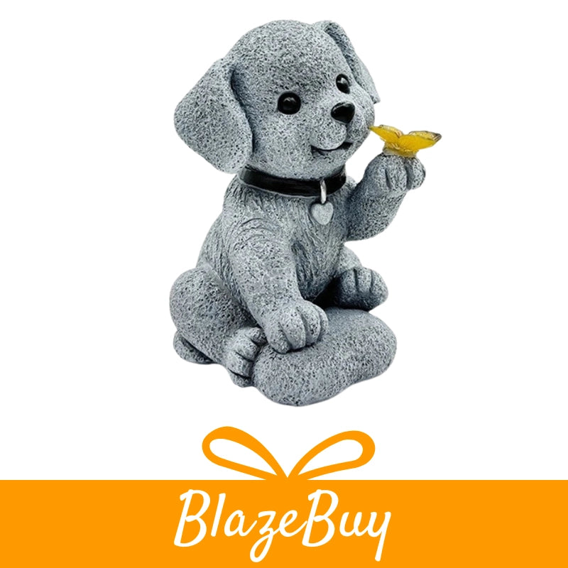 Solar Dog Statue with Butterfly