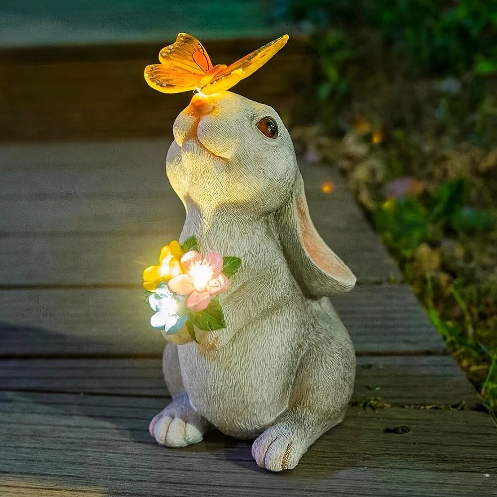 Solar Bunny Garden Statue