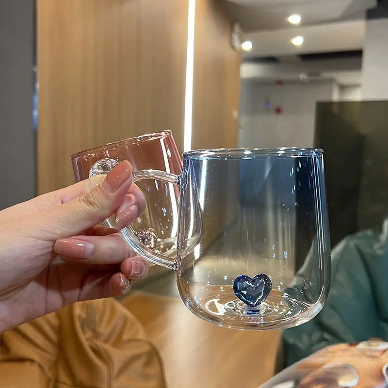 3D Heart Design Glass Cup
