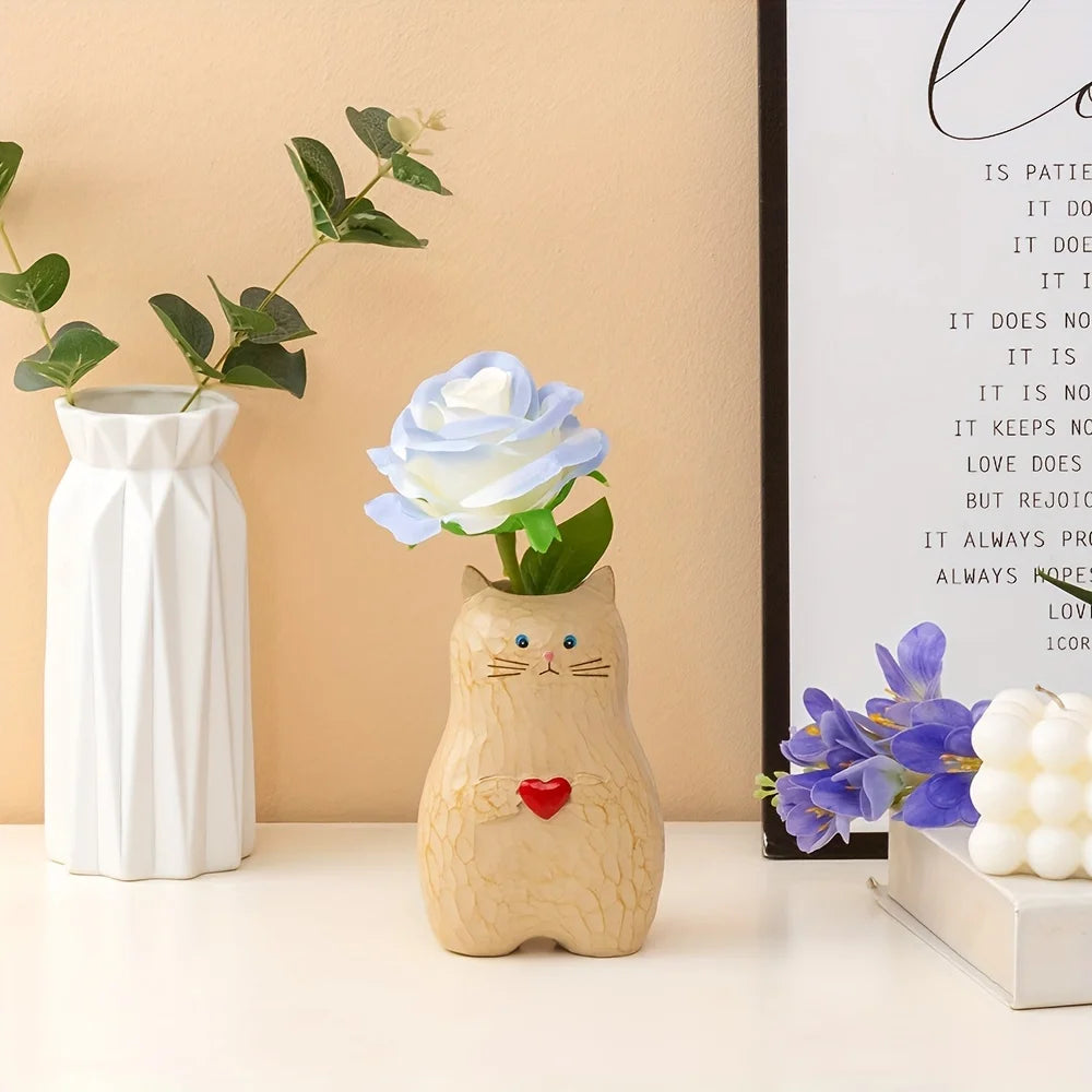 Handmade Wooden Cat Vase