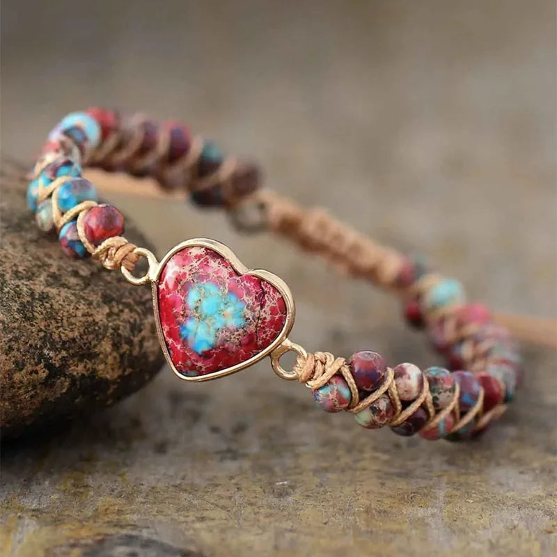 Jasper Heart Handmade Bracelet Set