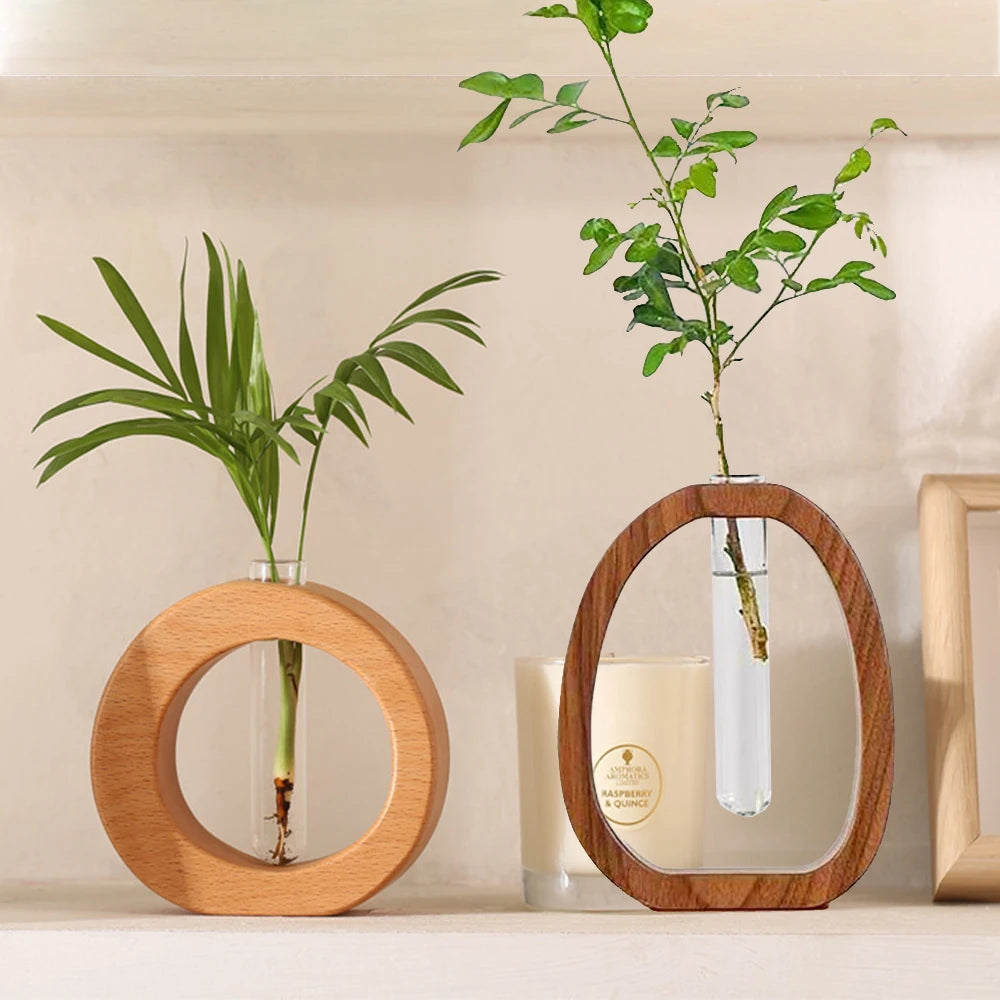 Wooden Frame Glass Vase Collection