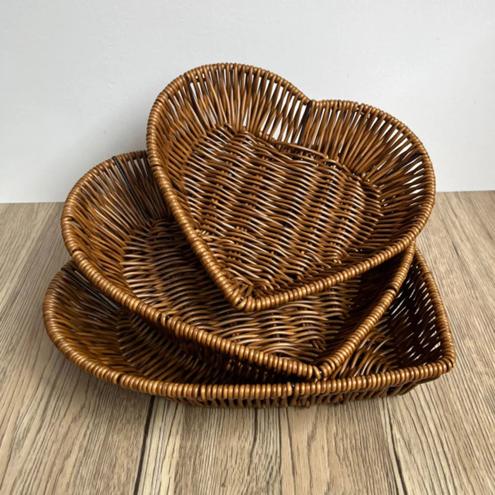 Heart-Shaped Rattan Basket Set