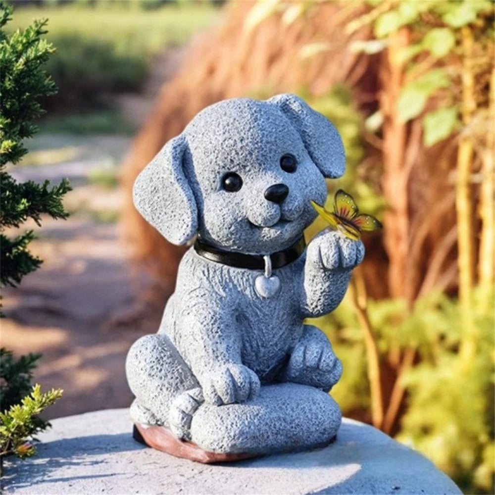 Solar Dog Statue with Butterfly