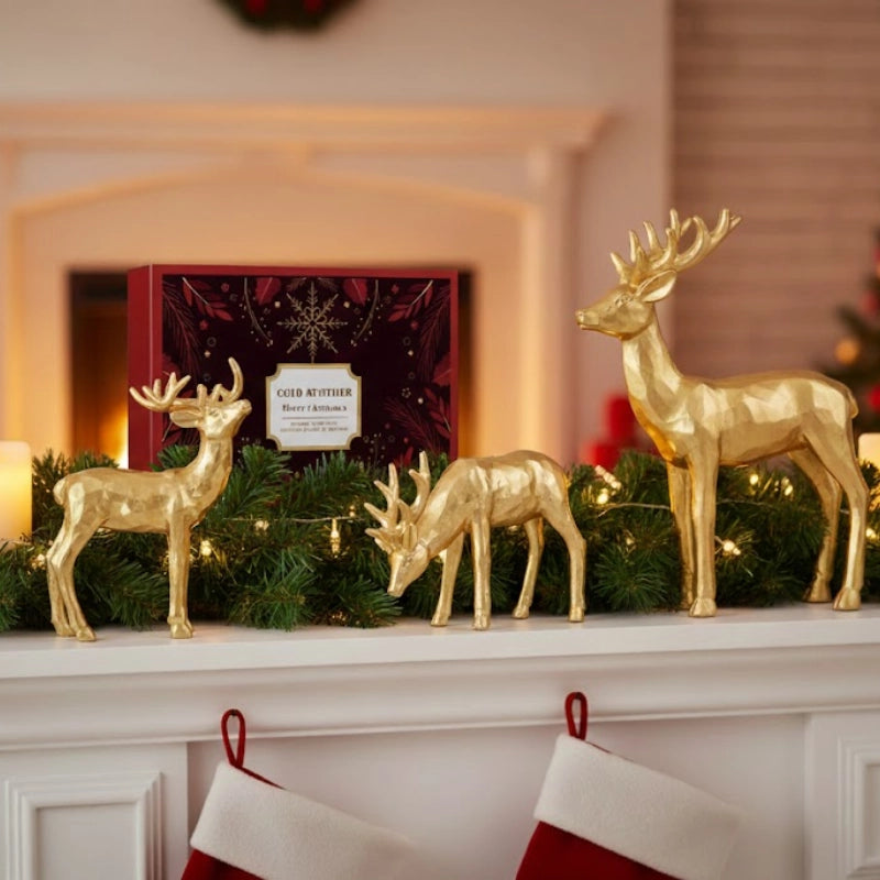 Gold Reindeer Figurine Set