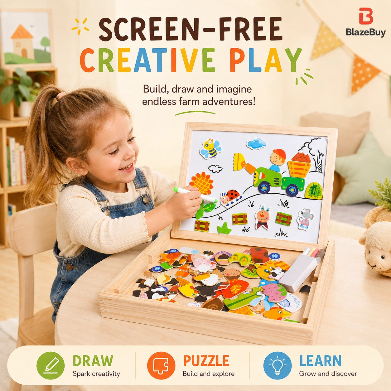 Wooden Magnetic Puzzle Easel