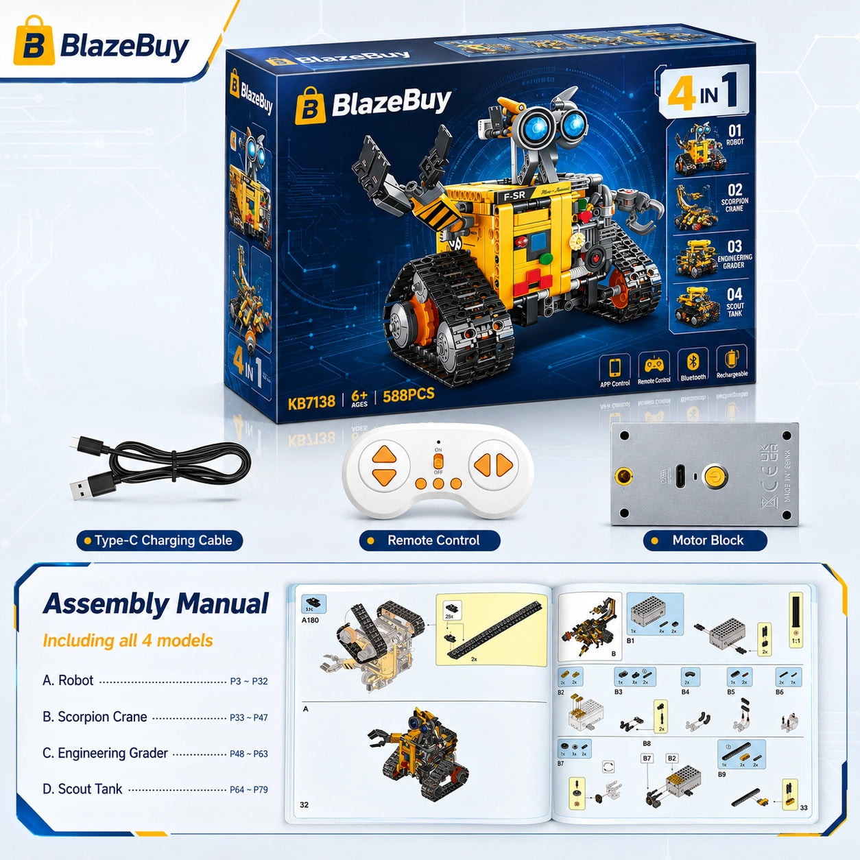 4-in-1 RC Robot Building Kit