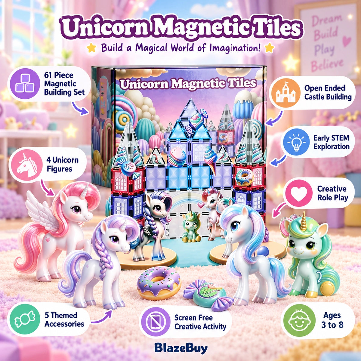 Magnetic Unicorn Castle Building Set