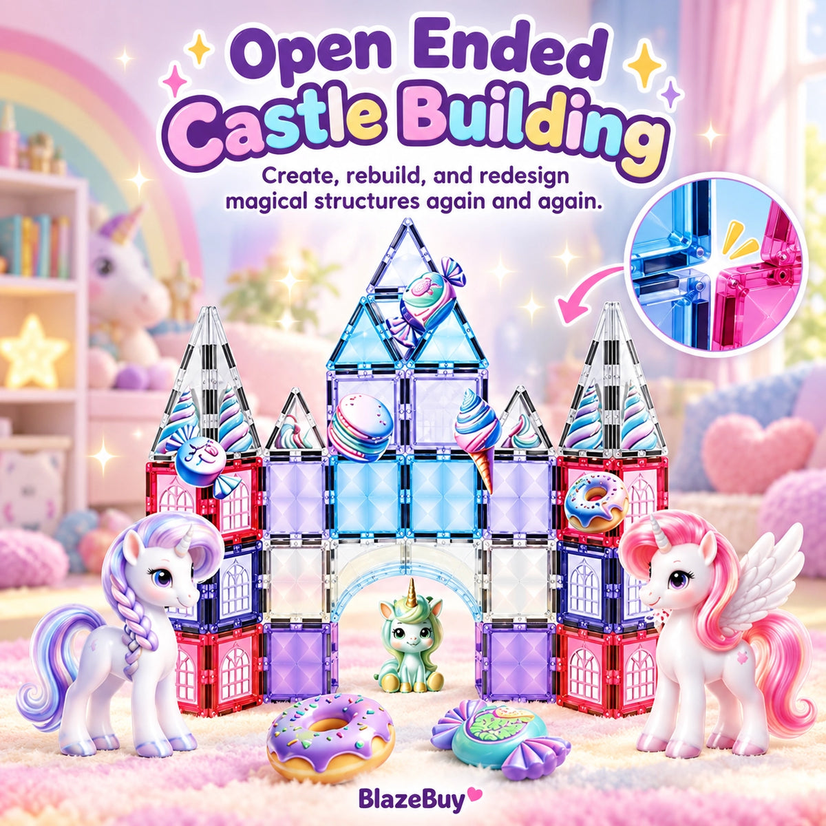 Magnetic Unicorn Castle Building Set