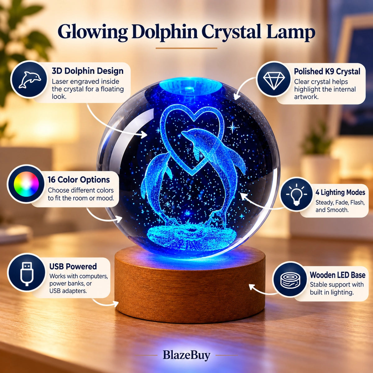 Dolphin Crystal Ball Lamp
