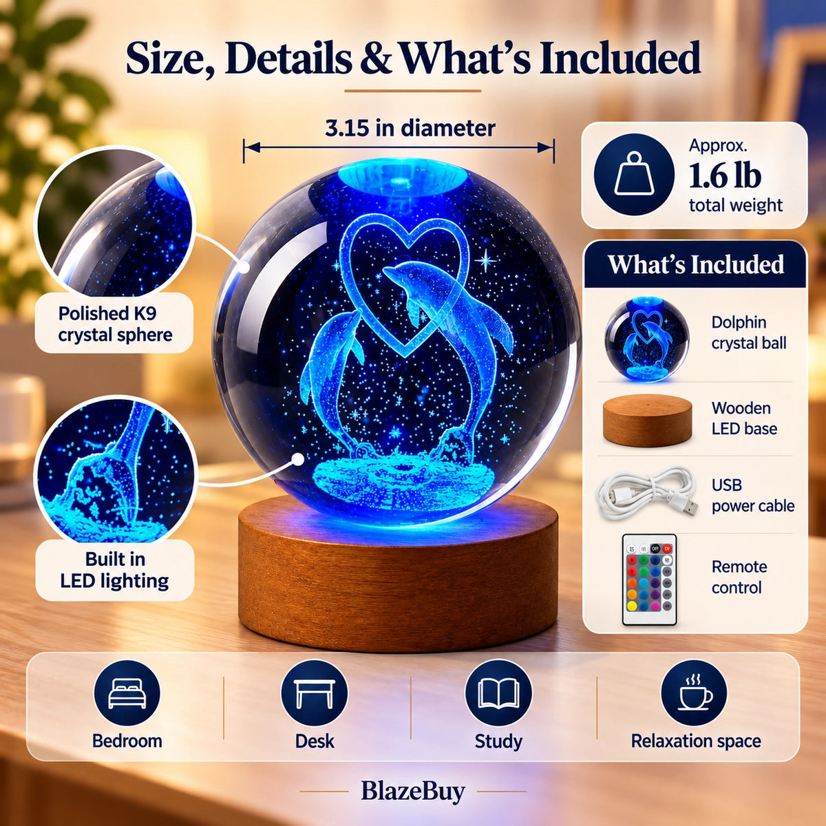 Dolphin Crystal Ball Lamp