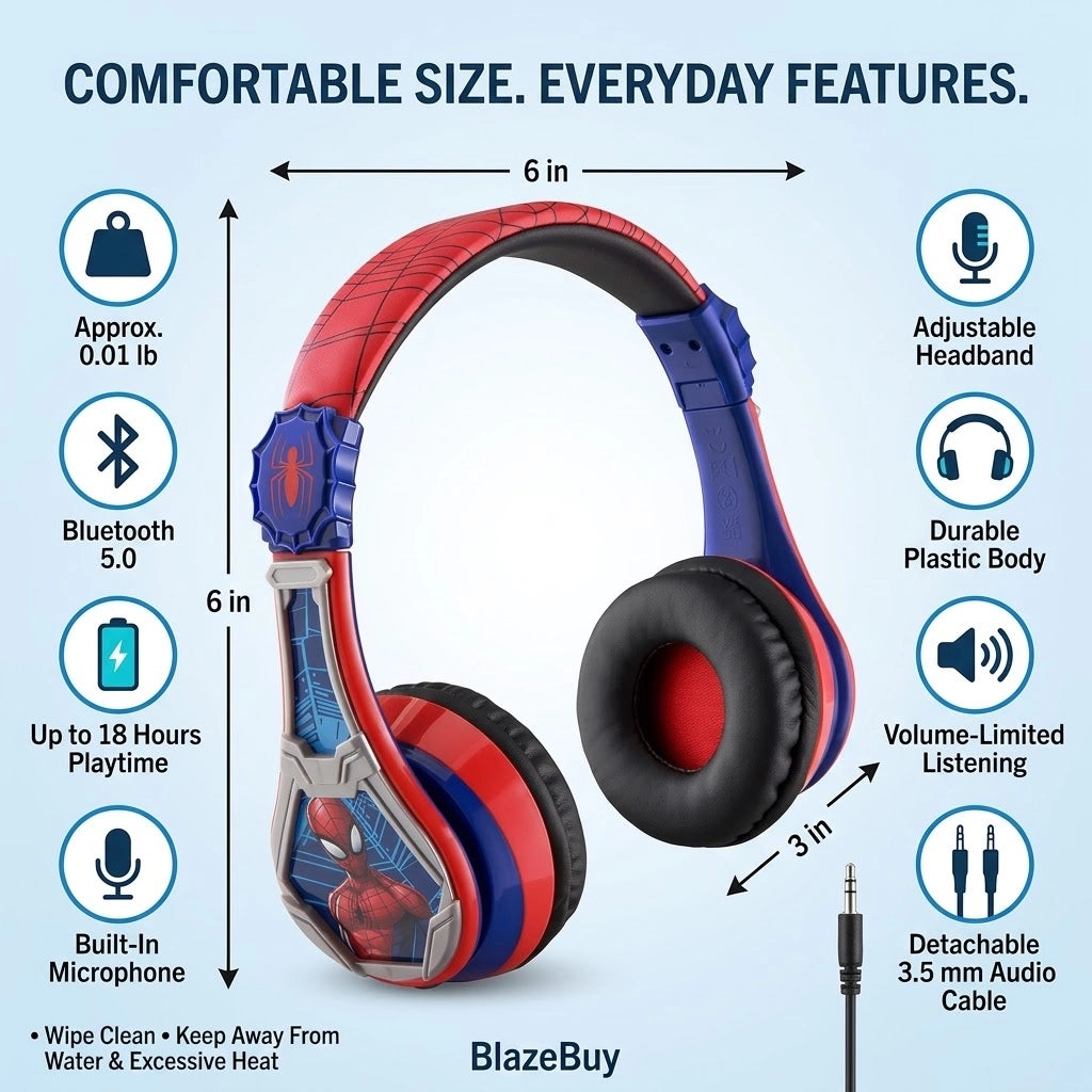 Spiderman Kids Bluetooth Headphones
