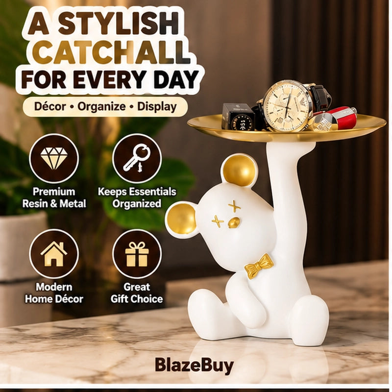 Resin Bear Figurine with Tray