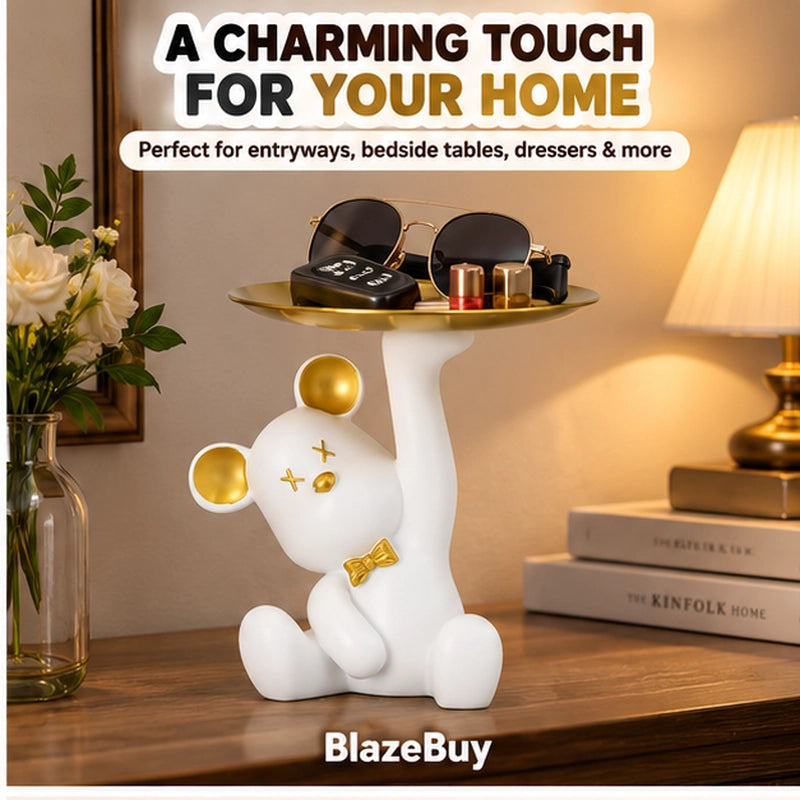 Resin Bear Figurine with Tray