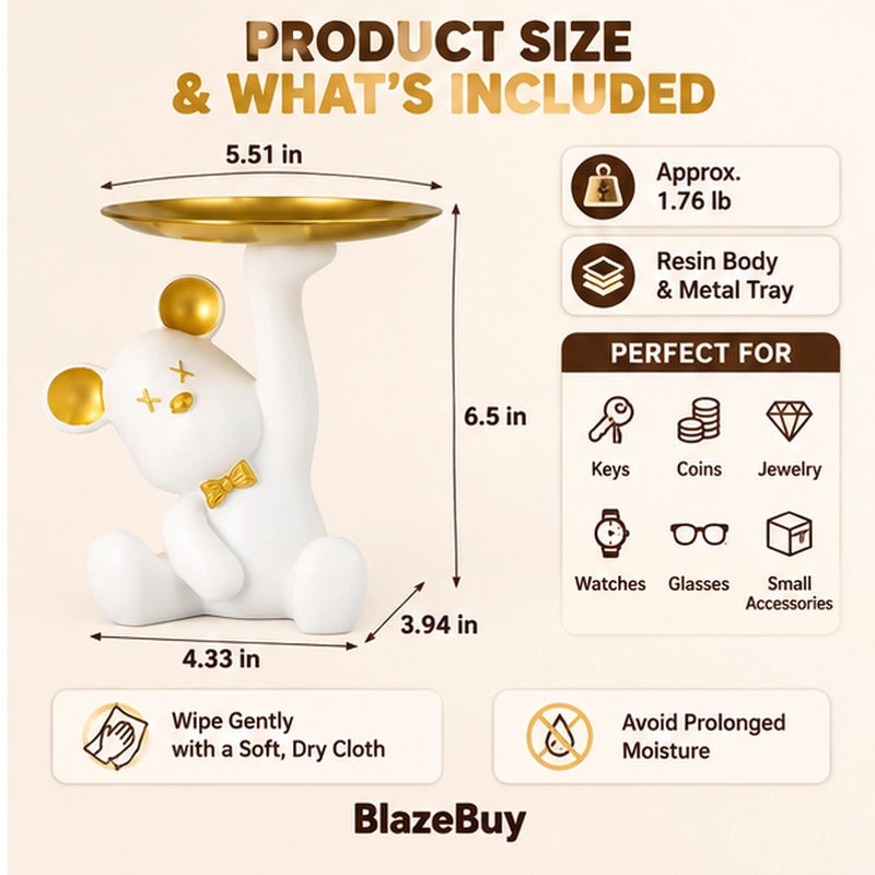 Resin Bear Figurine with Tray