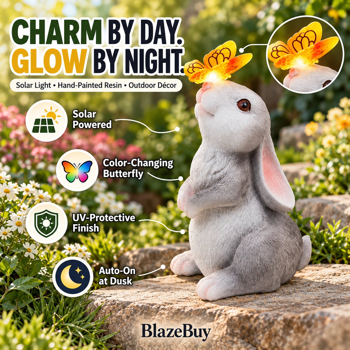 Solar Bunny Garden Statue