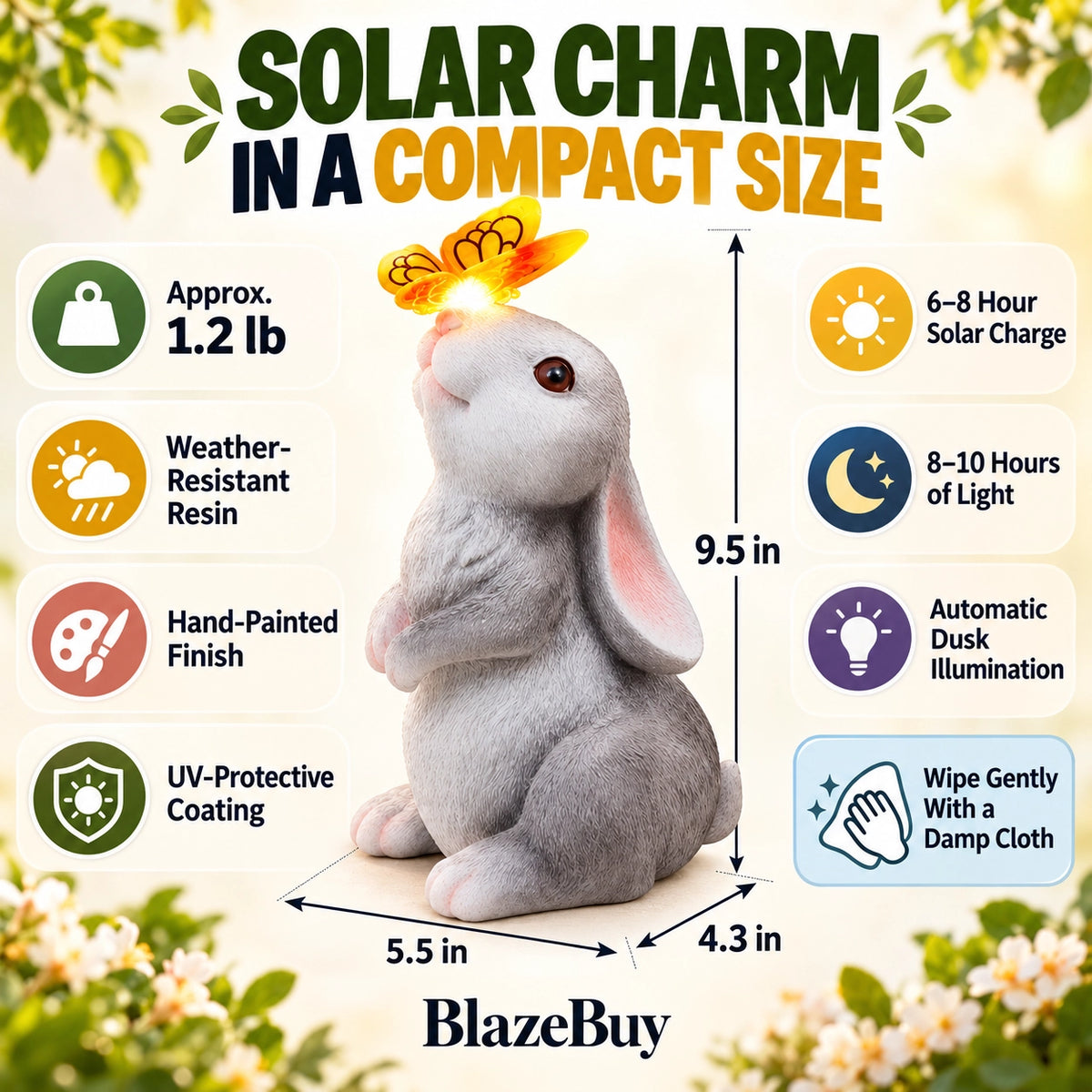 Solar Bunny Garden Statue