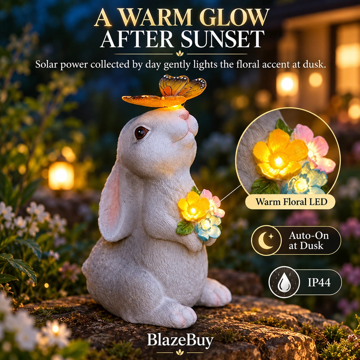 Solar Bunny Garden Statue