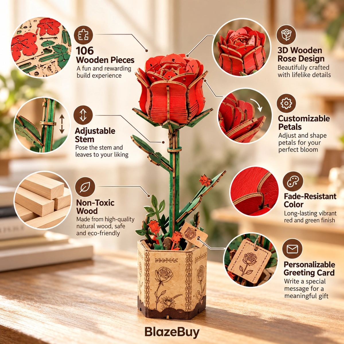 Wooden Bloom 3D Flower Puzzle