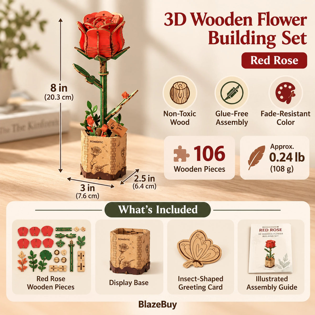Wooden Bloom 3D Flower Puzzle