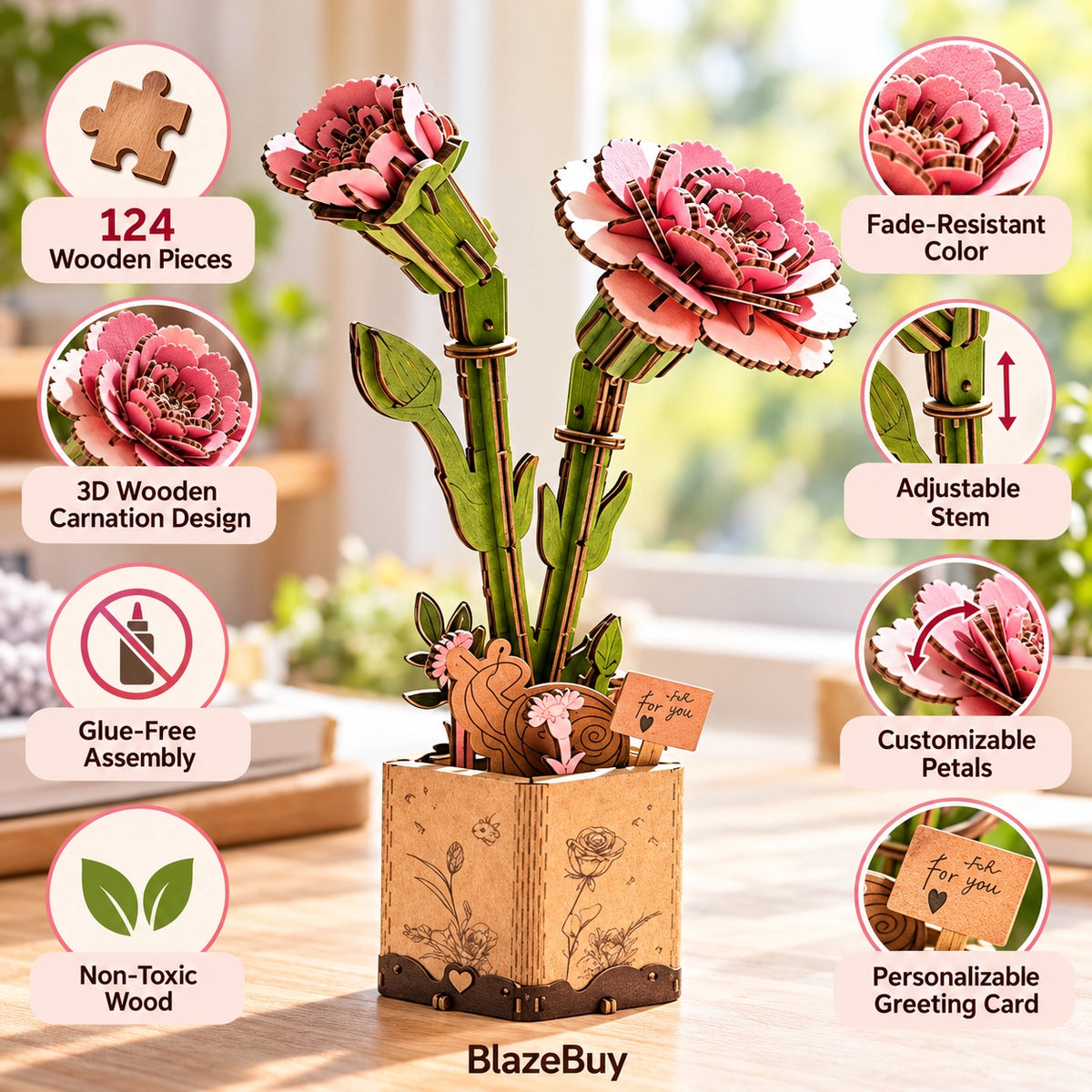 Wooden Bloom 3D Flower Puzzle
