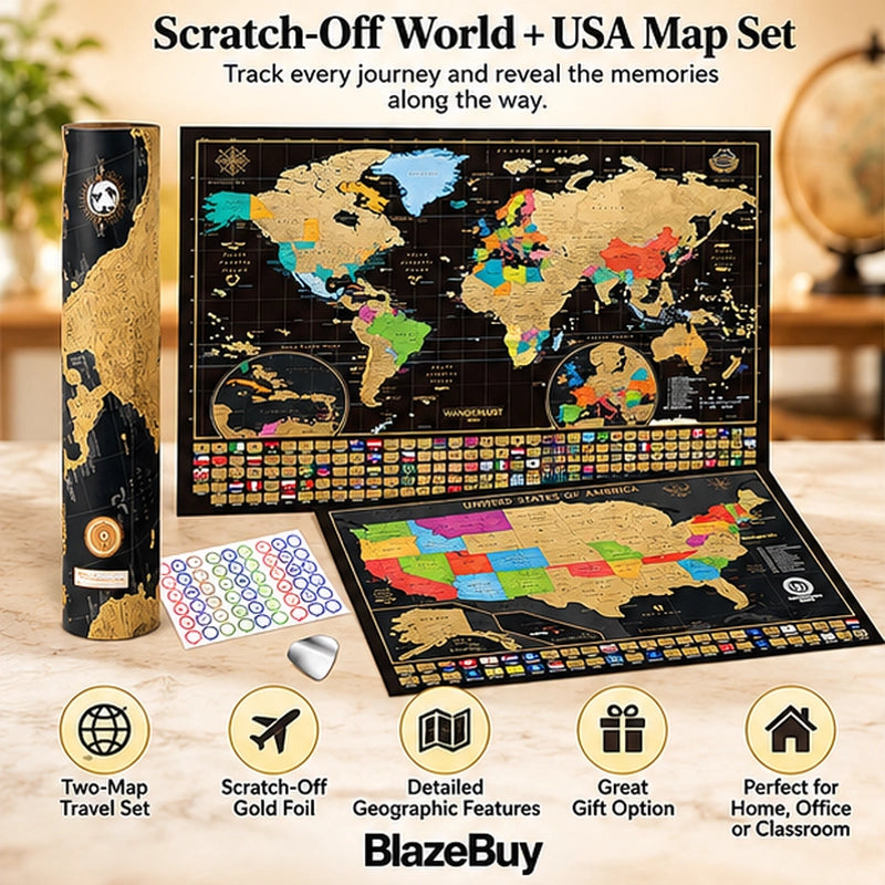 Scratch-Off World & USA Map Set