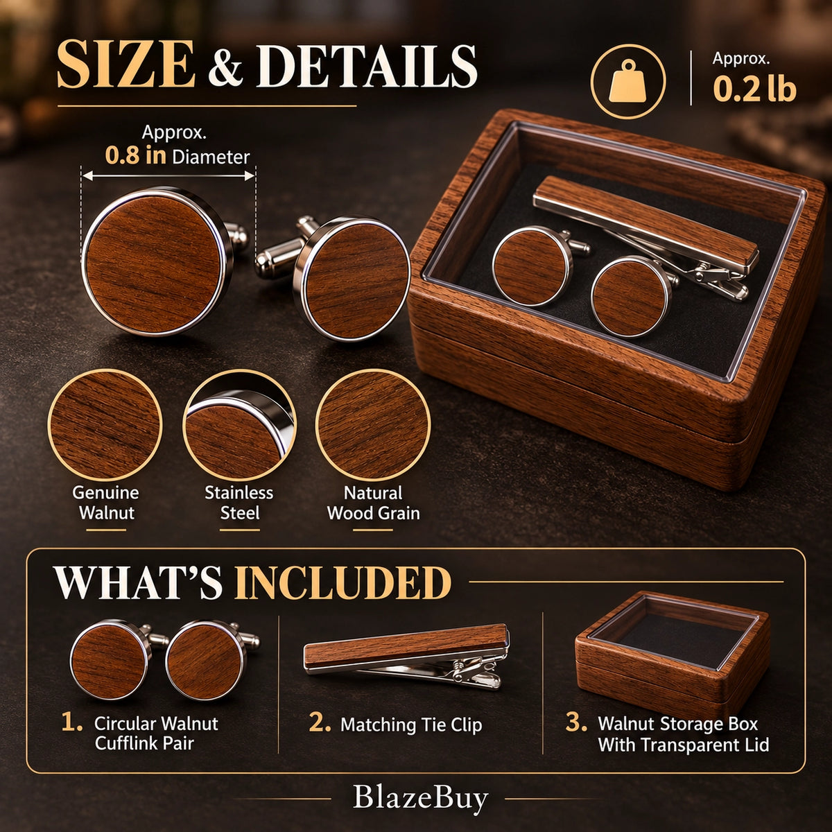 Rustic Walnut Wood Cufflinks Set