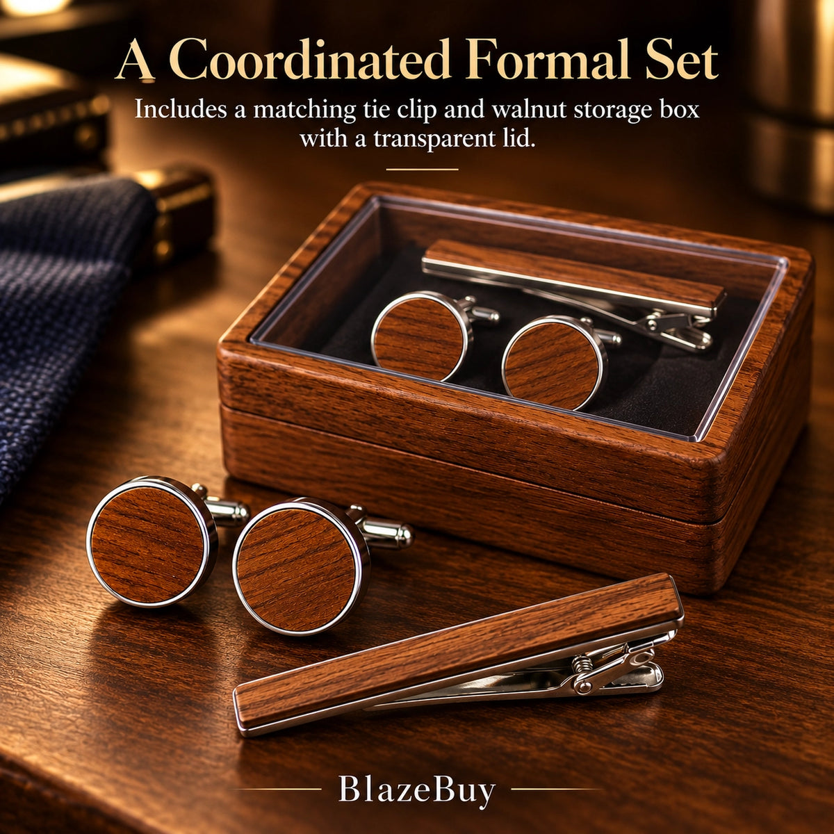 Rustic Walnut Wood Cufflinks Set
