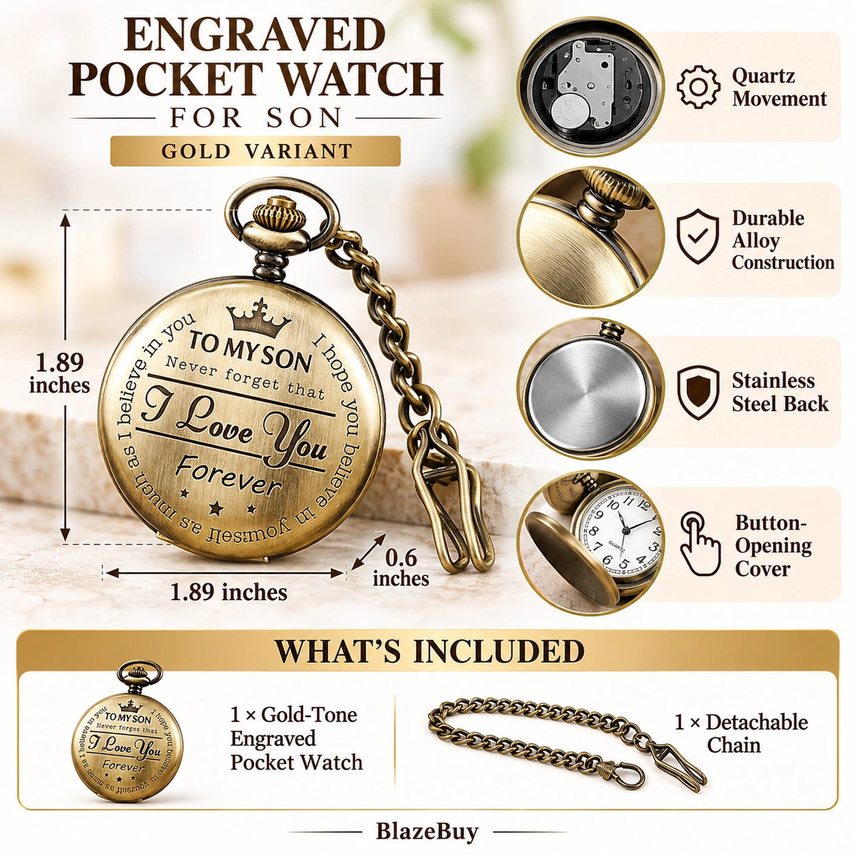 Engraved Pocket Watch for Son