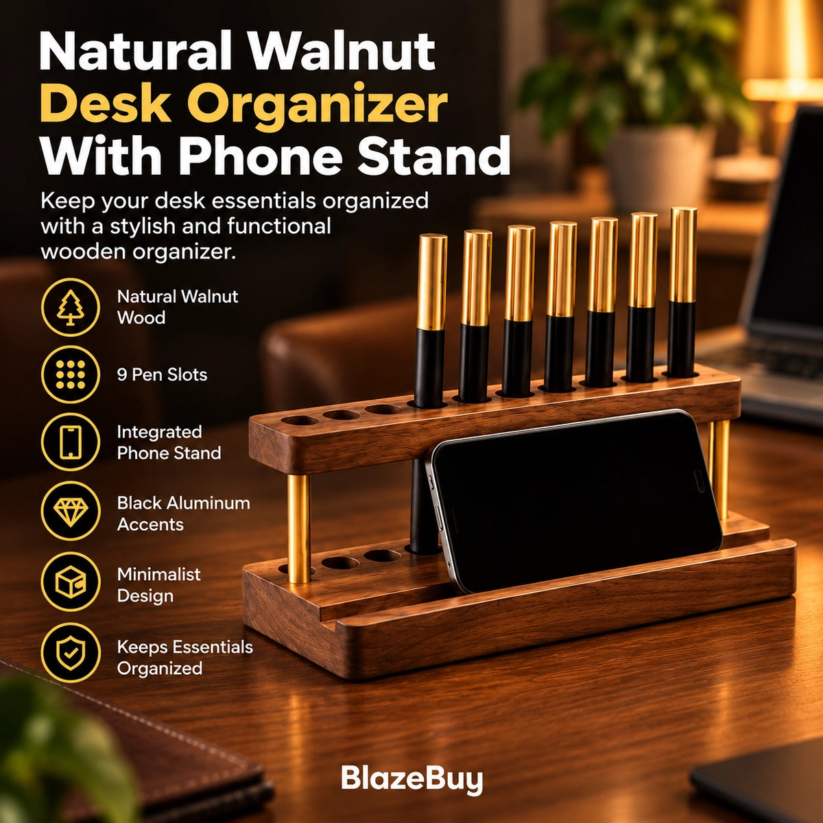 Wooden Pen and Phone Organizer