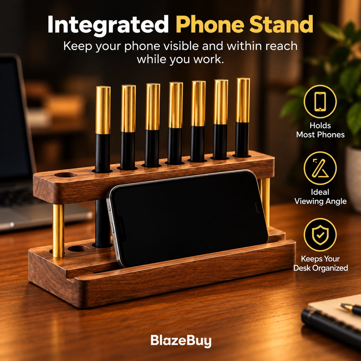Wooden Pen and Phone Organizer