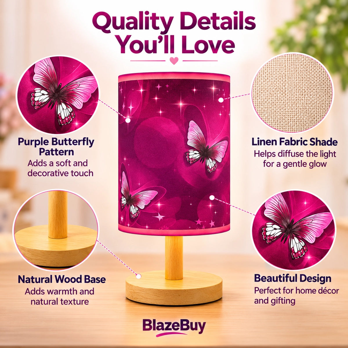 Purple Butterfly Table Lamp