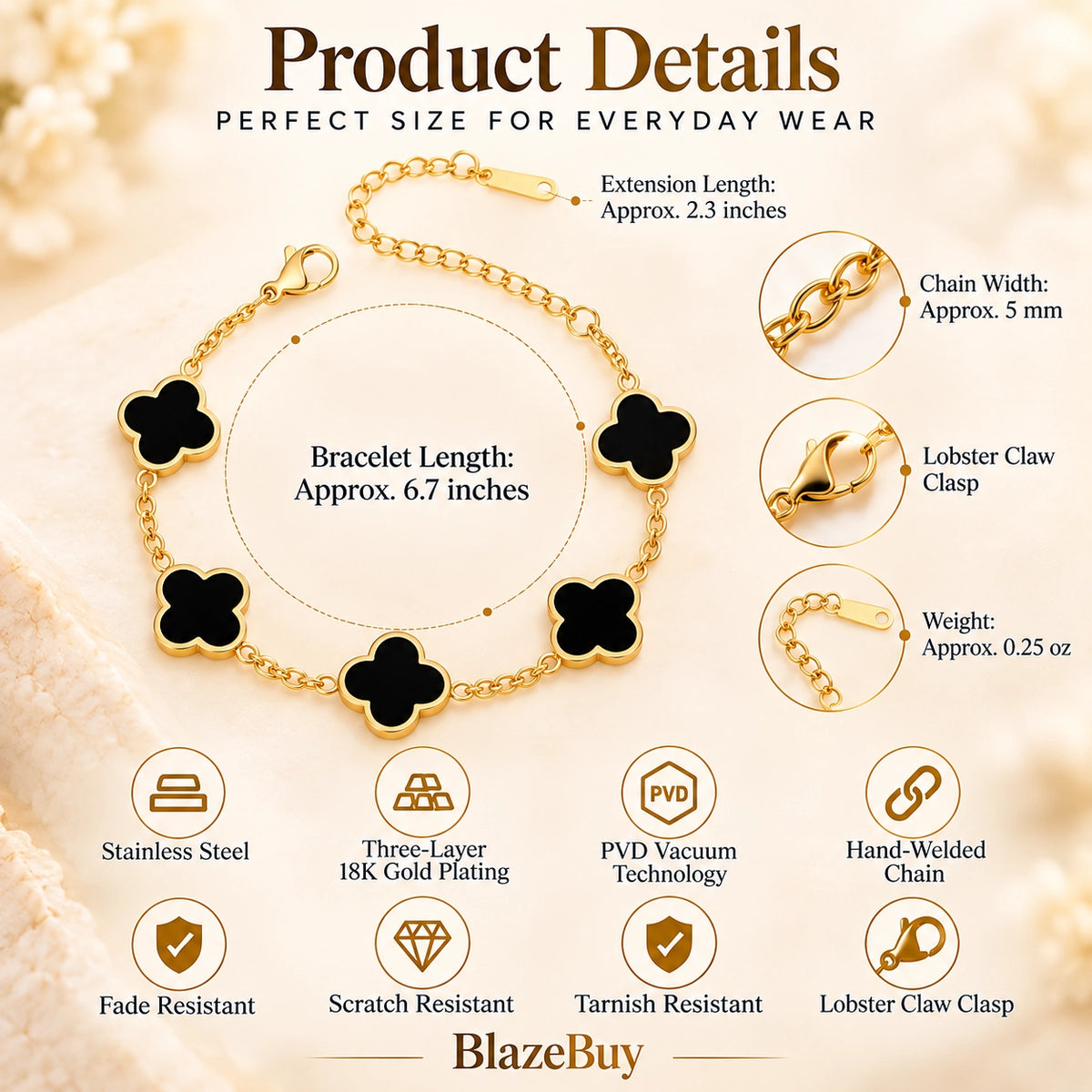 Four Leaf Clover Gold Bracelet