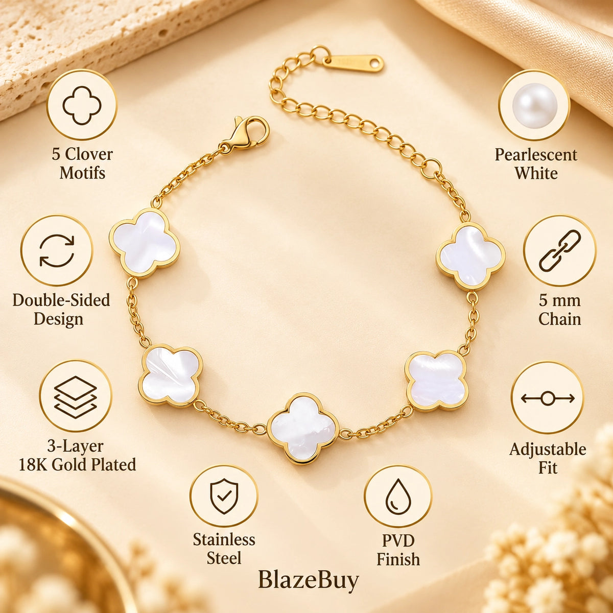 Four Leaf Clover Gold Bracelet
