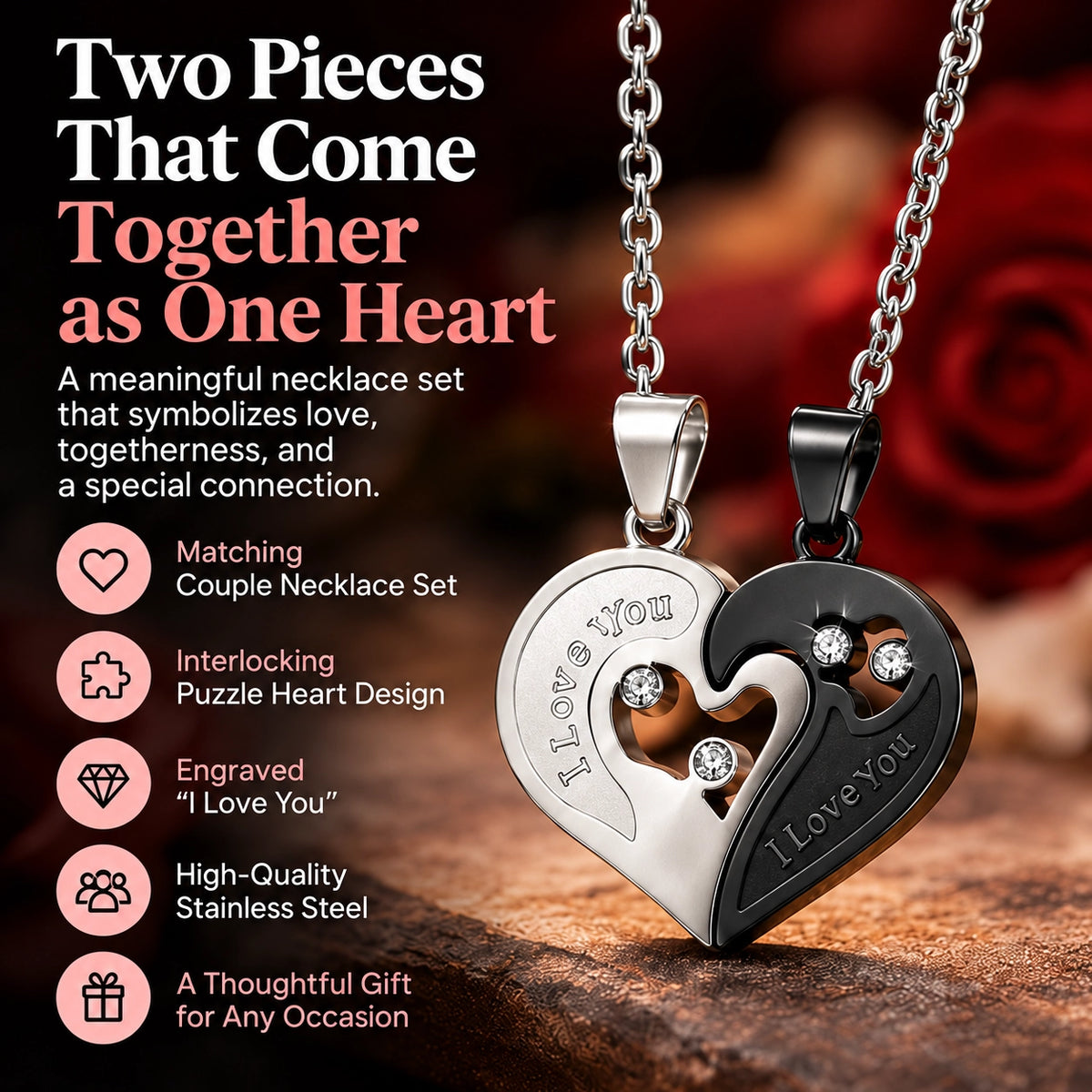 Heart Puzzle Couple Necklace